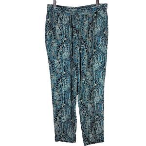 TALBOTS MP Lightweight Rayon Tapered Ankle Pants Teal Paisley Pull On Summer